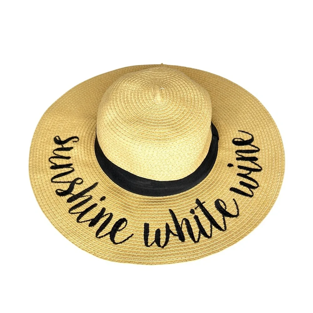 Women’s Woven “Sunshine White Wine” Adjustable Sun Hat With Black Band By C.C.